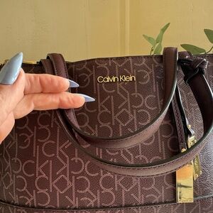 Calvin Klein Dark Brown Monogram Shoulder Bag